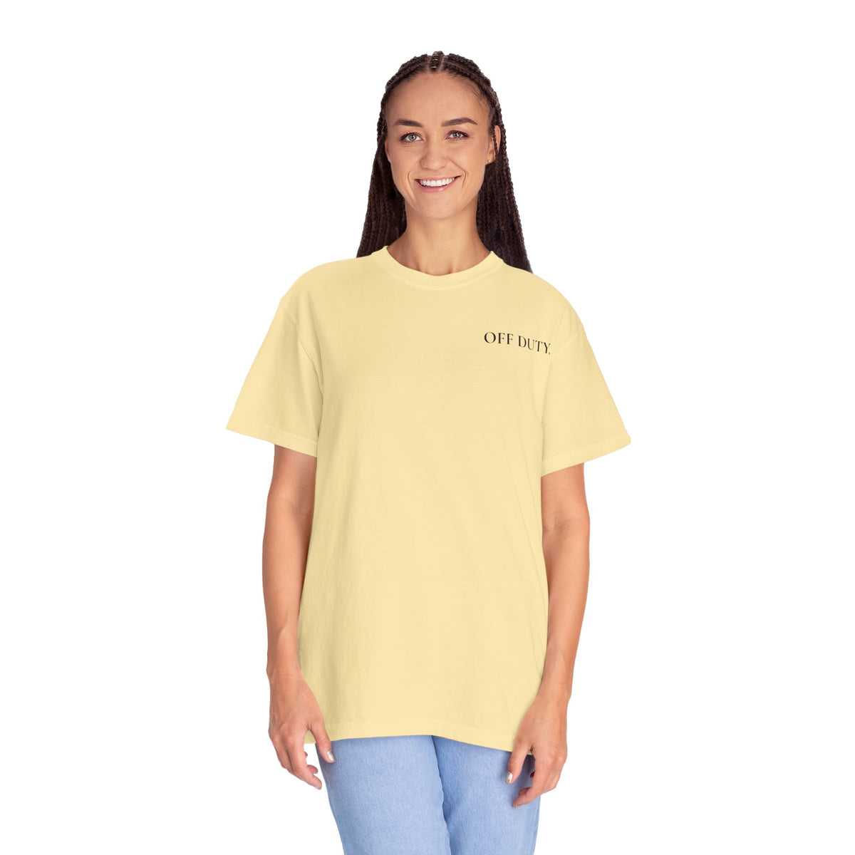 Damen T-Shirt „OFF DUTY“ – Minimalistisches „Out of Office“ Büro-Flucht Shirt