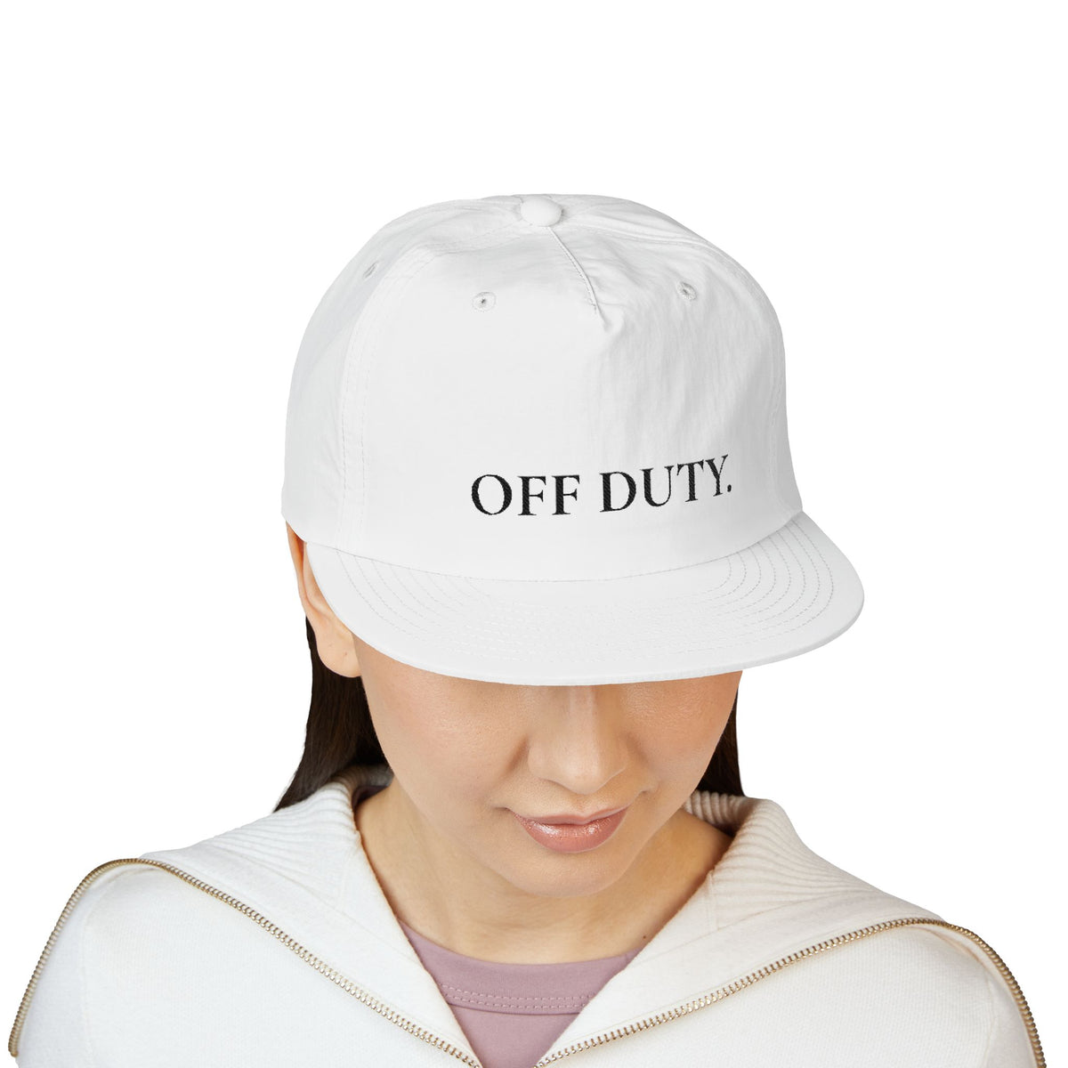 Off Duty Surf Cap Relaxed White Embroidered Dad Hat for Beach & Vacation