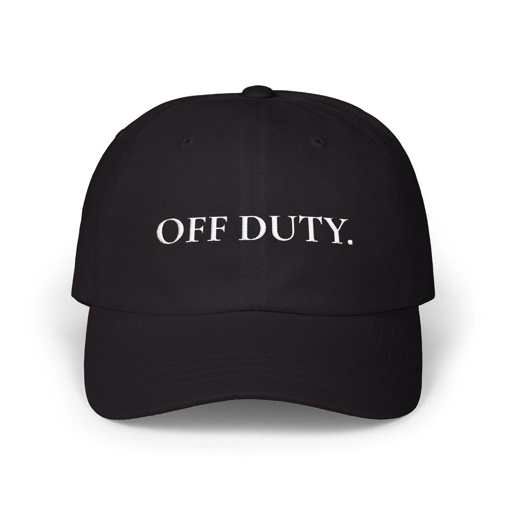 Gorra tipo "Dad Cap" negra "OFF DUTY". Bordada